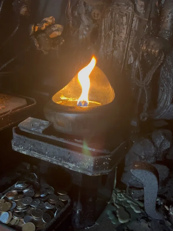 “Eternal flame”which is said to have been burning continuously for around 1,200 years since it was lit by the Buddhist m